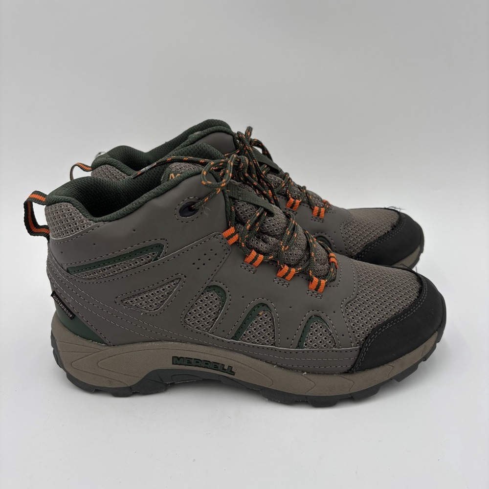 Merrell Oakcreek Mid Lace Boys Size 5 M Gray Outdoor Waterproof Hiking Boots